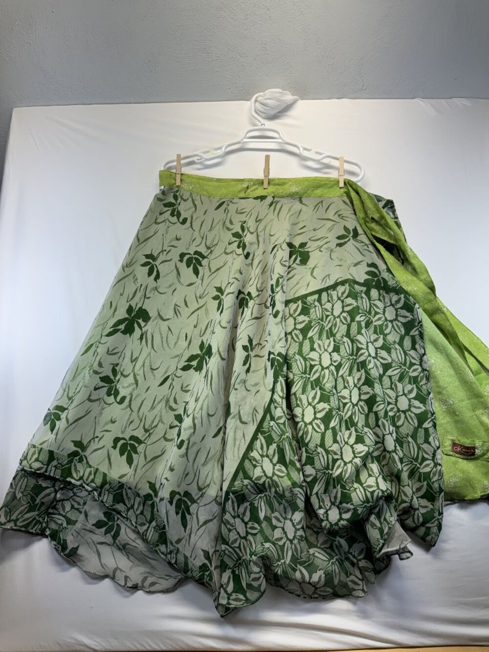 Kariza Boho Reversible Tie Waist Skirt Green Floral One Size